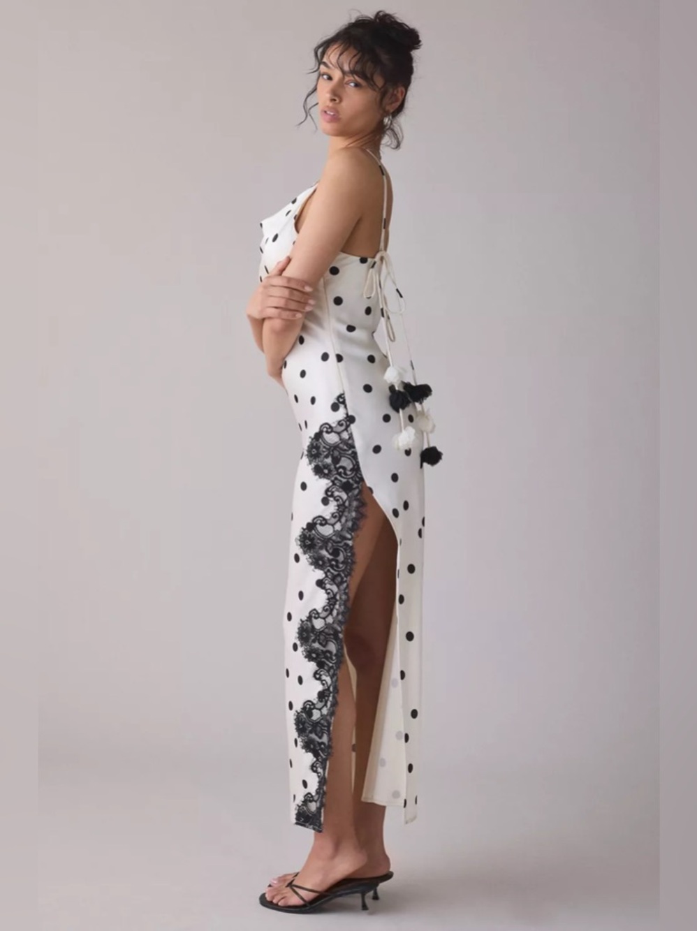 En Saison Abigail Polka Dot Lace Trim Slip Maxi Dress size S NWT
